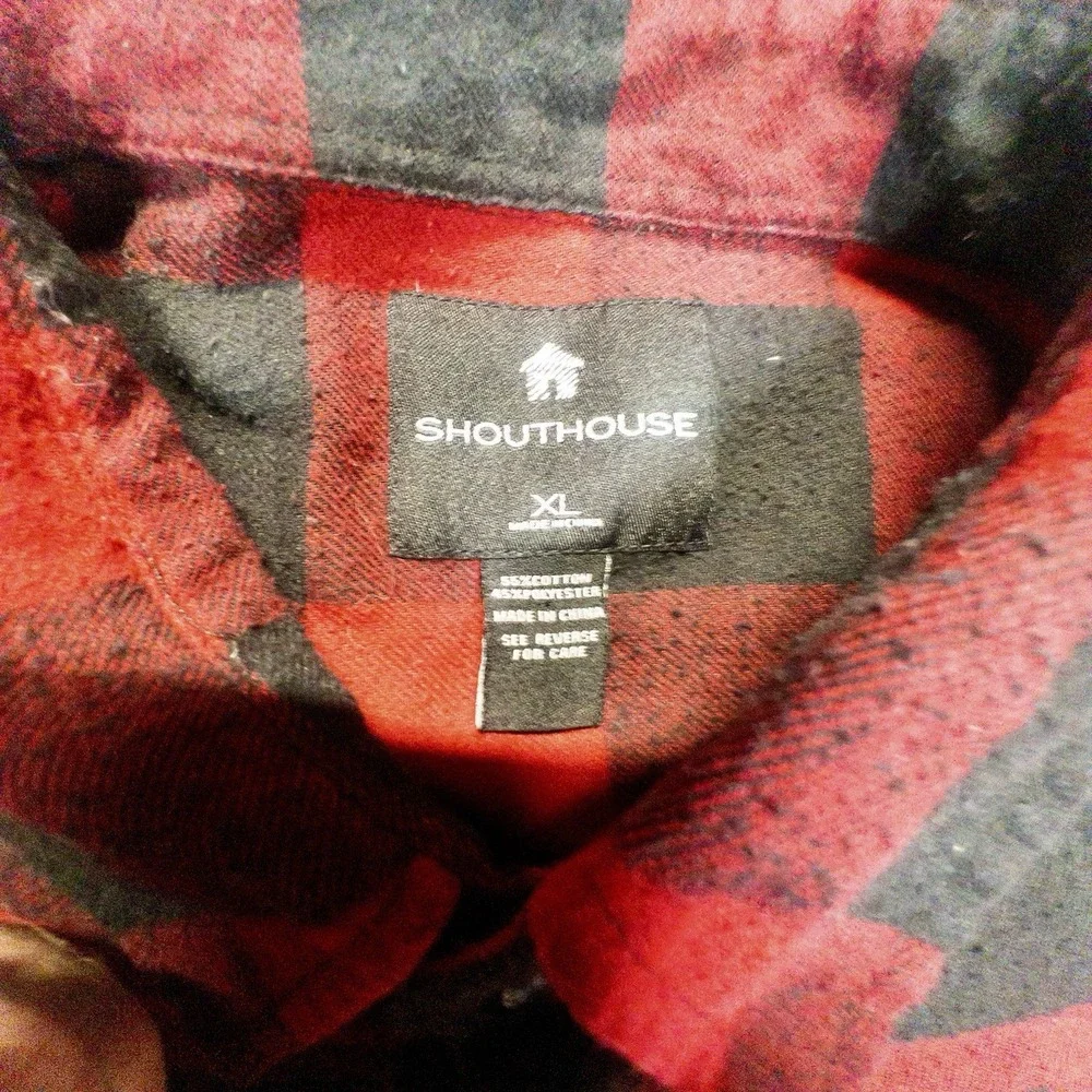 Shout House Buffalo Plaid Long Sleeve Flannel Shirt Mens XL Double Pocket